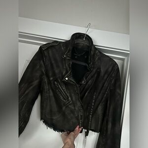 Free People Muubaa Distressed Black Luxury Leather Jacket Cropped Asymmetrical